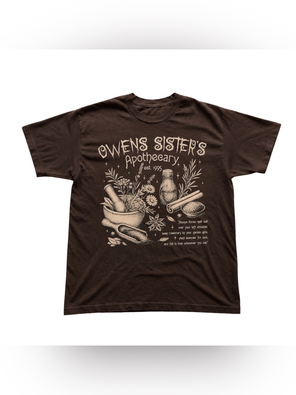 Dark Chocolate Short Sleeve Tee with Cream Apothecary Graphic